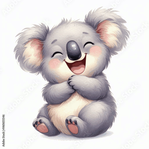  Eucalyptus Chuckle koala laughing happily isolated watercolor vector illustration svg
