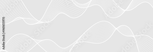 Grey white abstract futuristic soundwaves concept background. Vector banner design