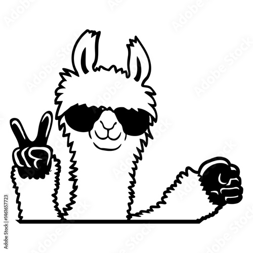 Llama sunglasses Peace Fist Pump Team Greeting Fun Isolated Vector Graphic Design Illustration
