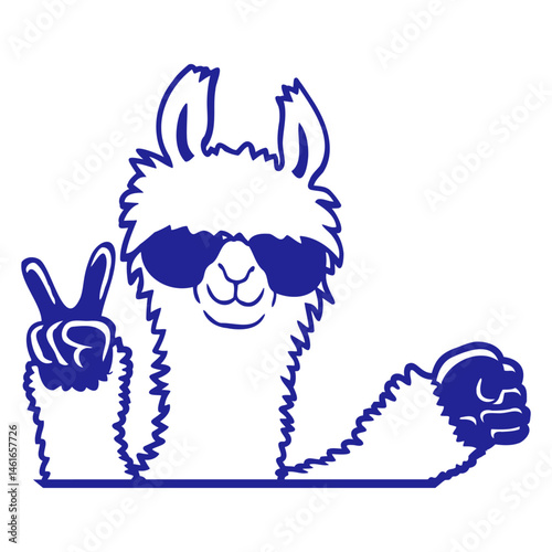 Llama sunglasses Peace Fist Pump Team Greeting Fun Isolated Vector Graphic Design Illustration
