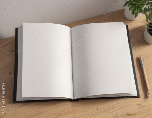 Open vertical photo album mockup, blank pages ready for design , rustic, graphic, isolated