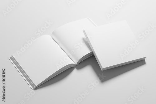Square Softcover Book 3D Rendering White Blank Mockup