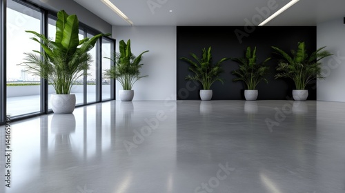 Modern, Empty Office Space with Plants