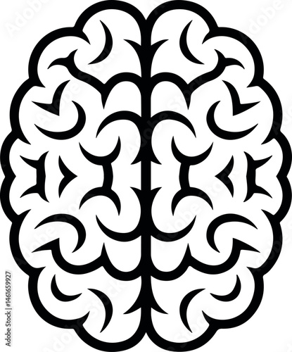 Simple Black and White Human Brain Top View

