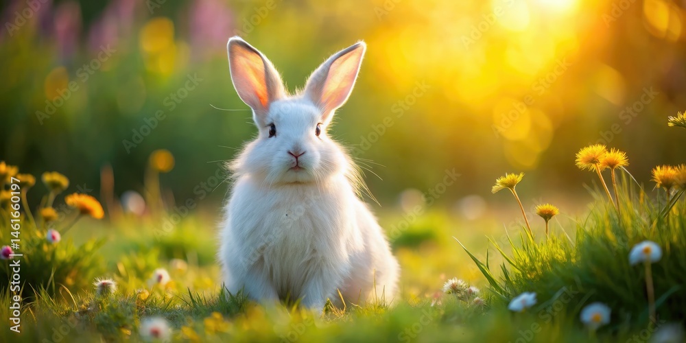 Obraz premium Adorable Bunny Rabbit, Cute Fluffy Hare, Long Eared Rabbit, White Rabbit, Pet Rabbit, Domestic Rabbit, Bunny Portrait, Easter Bunny, Spring Rabbit, Rabbit Photography