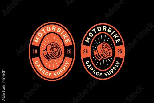 fuel tank cap motorcycle with star symbol badge logo vector design set for garage, workshop, biker, racer, rider. motorbike secure locking tank vintage emblem label illustration logo collections