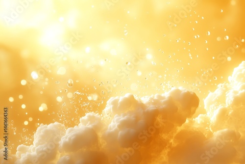 Golden light illuminating fluffy clouds in a vibrant scene. photo