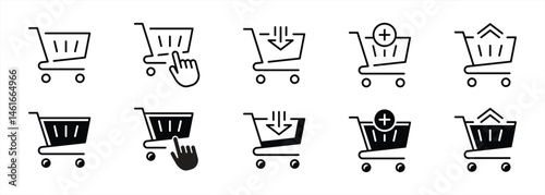 set of shopping cart icon. containing trolley, add to cart, purchase, checkout with arrow thin line and flat icon for your app and web. vector illustration