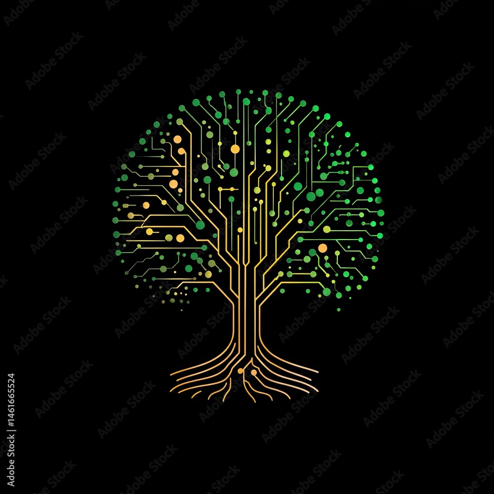 Naklejka premium Vector tree silhouette is a nature illustration design element, a black plant shape with branches, roots, and leaf pattern, often used as a symbol or icon for spring or winter decoration