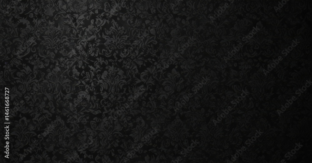 Fototapeta premium Black damask pattern, deep shadows, rich texture, gothic design, black and white