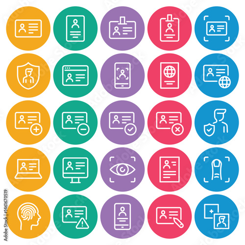 Circle color outline icons set for Identification