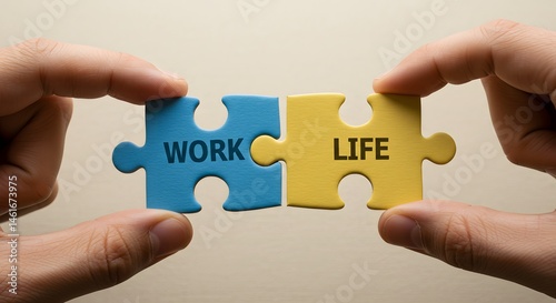 AI image hands holding two connecting puzzle pieces, blue for 