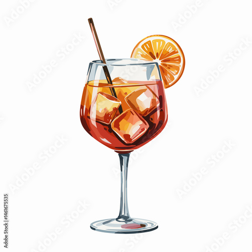Aperol Spritz Cocktail with Orange Slice and Ice