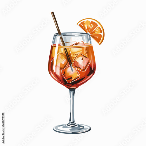 Aperol Spritz Cocktail with Orange Slice and Ice