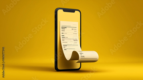 Floating digital receipt from smartphone screen e-commerce