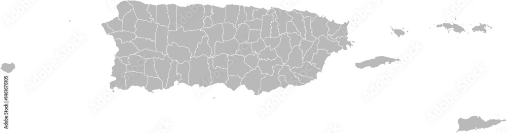 Fototapeta premium Puerto Rico & US Virgin Islands – vector map with county boundaries (Web Mercator projection, PPT-compatible & fully editable)