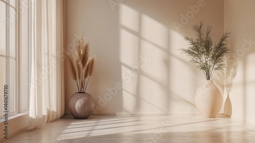 Wallpaper Mural Scandinavian style bedroom interior, wall mockup, 3d render.   Torontodigital.ca