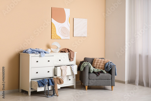 Interior of messy living ro...