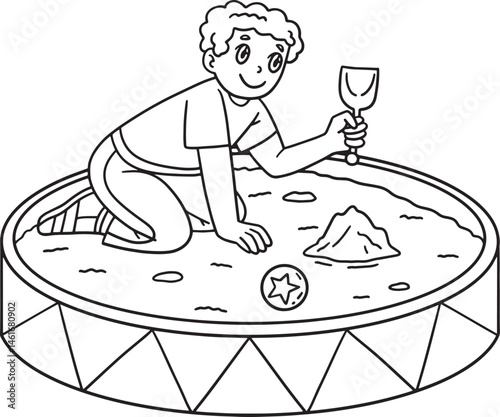 Playground Boy Playing Sandpit Isolated Coloring 