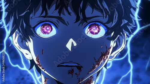 Animated Boy Face with Electric Energy Surrounding, Intensity and Struggle Theme
