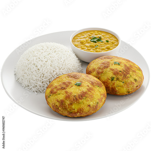 Aloo Bhaja with White Rice and Dal – Bengali Crispy Potato and Comfort Plate Illustration photo