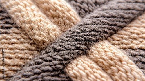 Close-Up of Soft Beige and Gray Knit Fabric Texture