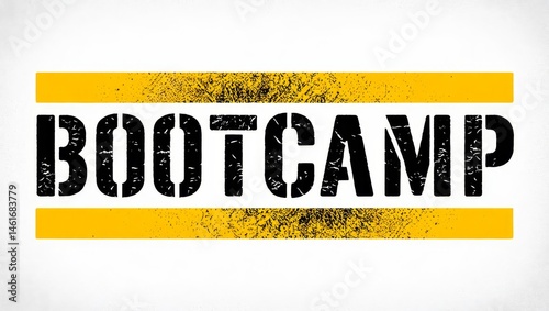 BOOTCAMP text on black yellow vintage lines stamp.