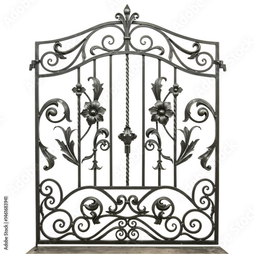Ornate Wrought Iron Gate Design  Architectural Metalwork isolated on Transparent Background