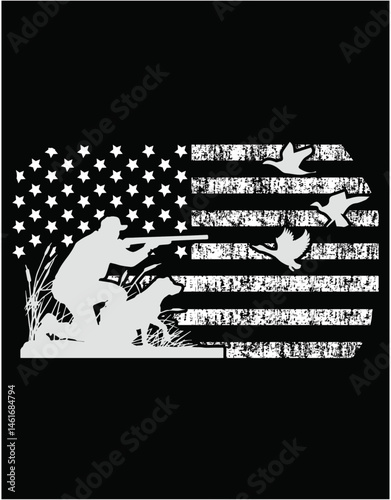 American Flag Duck Hunting Moment - printable editable vector art file.
