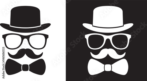Secret agent icon in a hat and glasses mustache and tie. Vector illustration