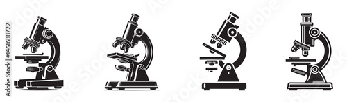 set of Microscope Silhouette Icon 

