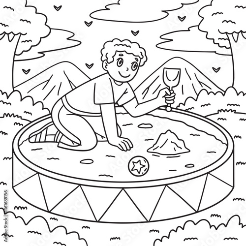 Playground Boy Playing on Sandpit Coloring Page 