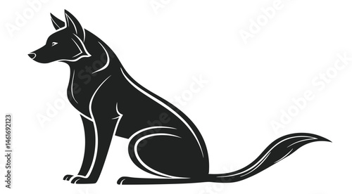 Sitting Dog Silhouette – Elegant Black Canine Outline on White Background