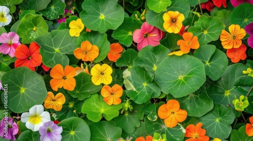 Capture the playful colors of nasturtiums in a sunny garden