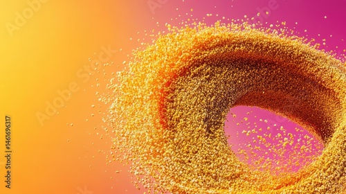 Wallpaper Mural Swirling turmeric particles in motion on a gradient orange-to-pink background with subtle shadows and motion trails Torontodigital.ca