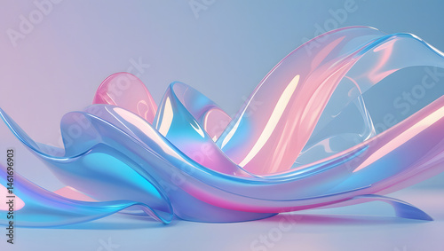 Abstract Iridescent Fluid Shapes – 3D Render with Soft Gradients and Pastel Glow on Clean Background