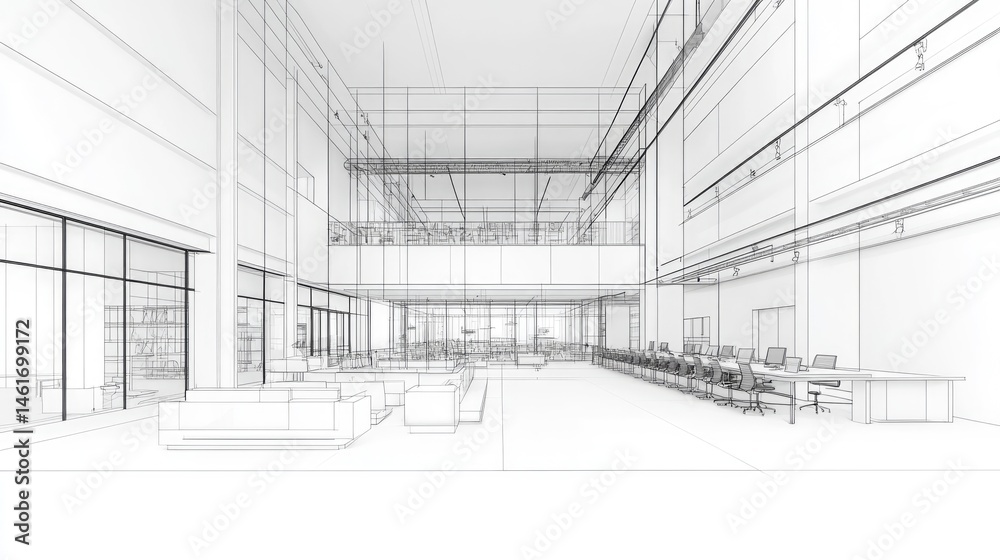 Architectural blueprint of a modern interior space. Architectural blueprint of a modern interior space.