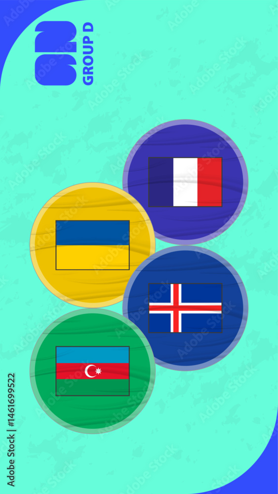 European football qualifiers Group D Flags in Circular Style