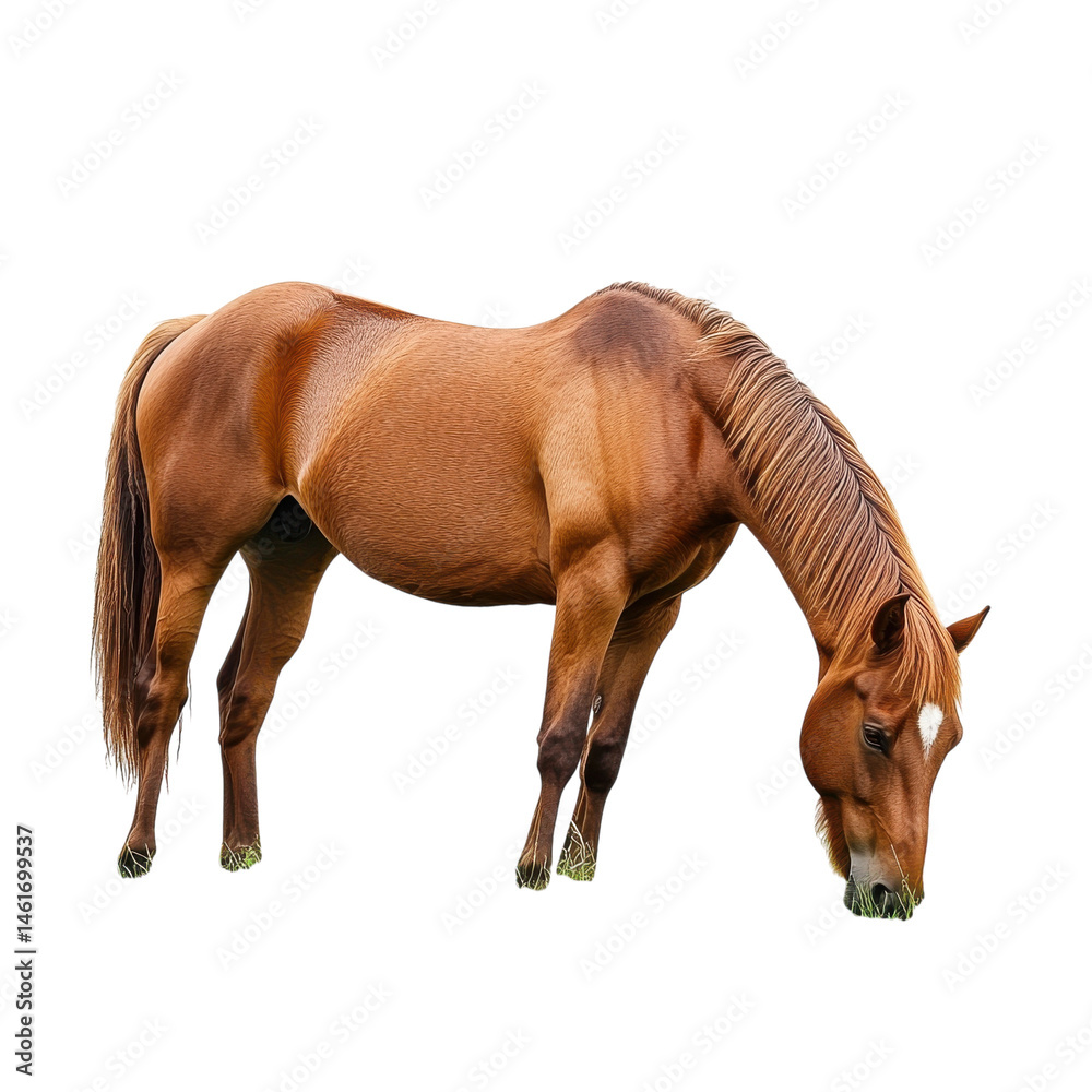 Fototapeta premium Horse grazing in field on transparent background