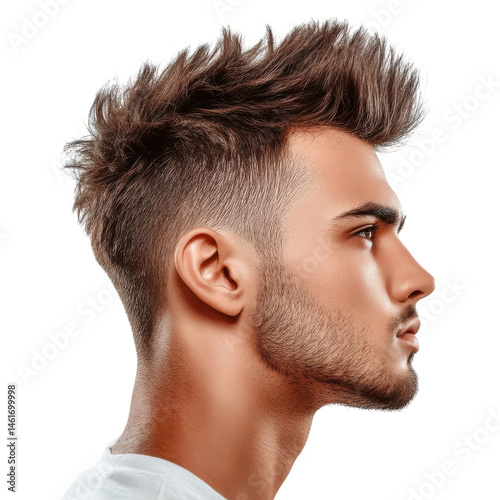 Man with stylish haircut on transparent background