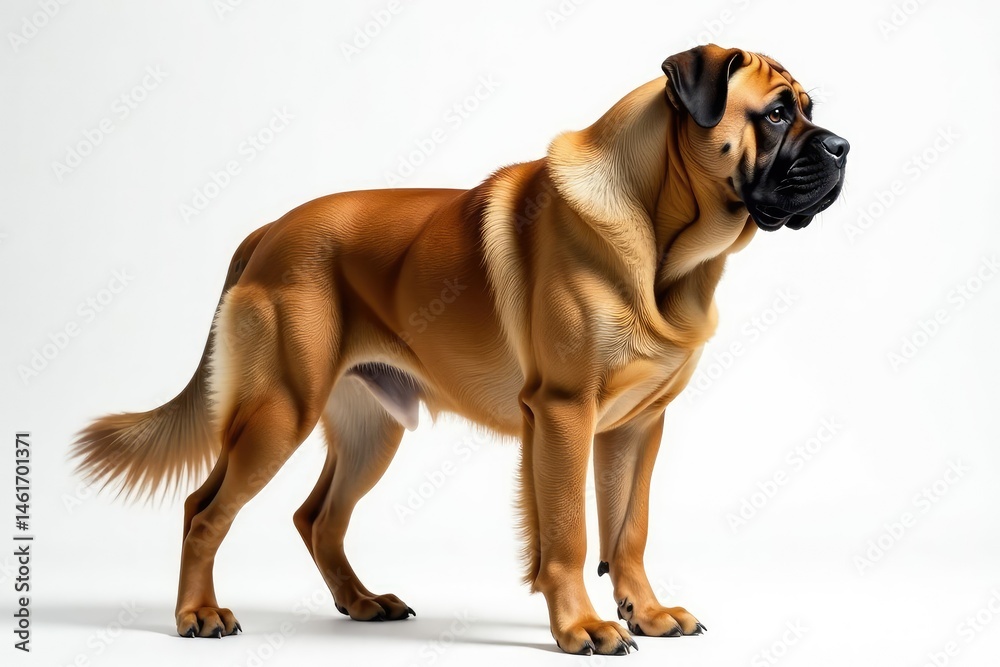 Fototapeta premium Majestic mastiff, powerful stance, white background, white background, giant, purebred