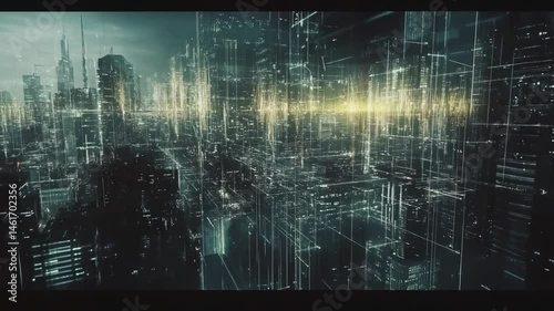 Futuristic Cityscape Render: Advanced Technology Network in a Digital Metropolis