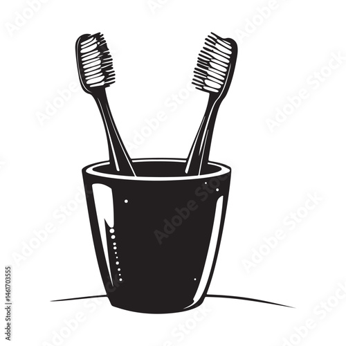 Toothbrush in cup illustration Vector Images isolated on white background.