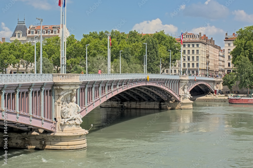 Naklejka premium Pont Lafayette, bridge over river Rhone in the city of Lyon, France 