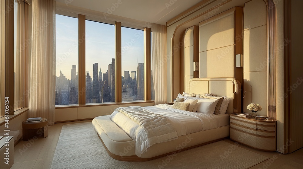 Wooden bedroom with bed and linens, beige walls and window with a city view. --ar 16:9 --stylize 250 --v 6.1 Job ID: d9e4ff45-90a2-45d9-a1d5-4005accc5f12