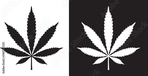 Marijuana leaf silhouette, Marijuana cannabis hemp leaf vector icon isolated on a white background