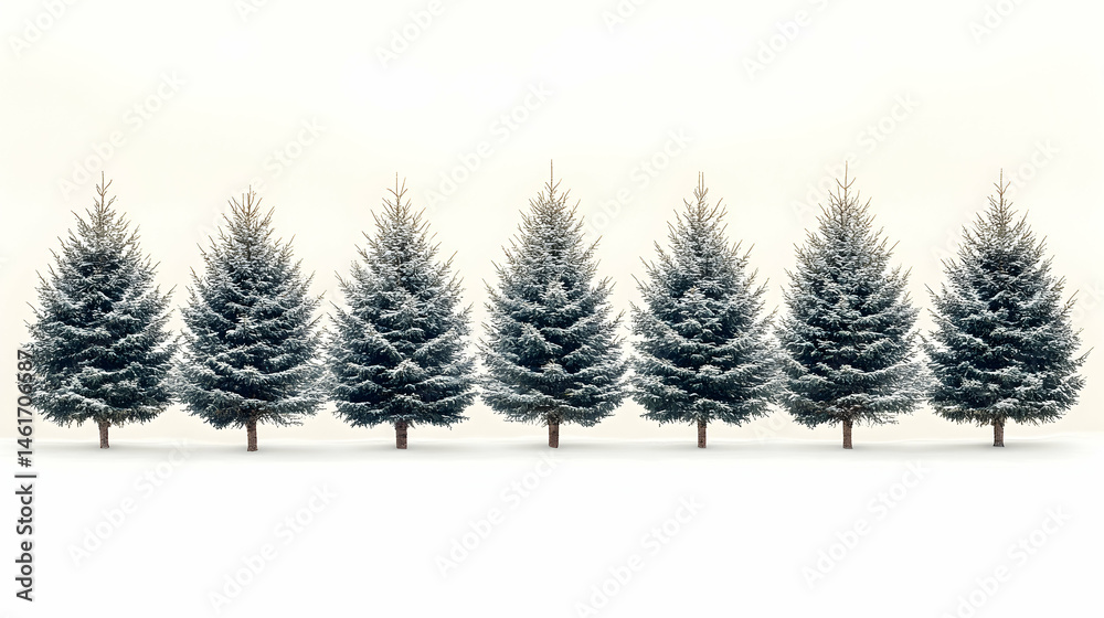 Fototapeta premium Row of snow-covered evergreen trees