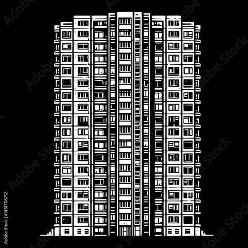 Black and White SVG of a Modern Apartment Block
