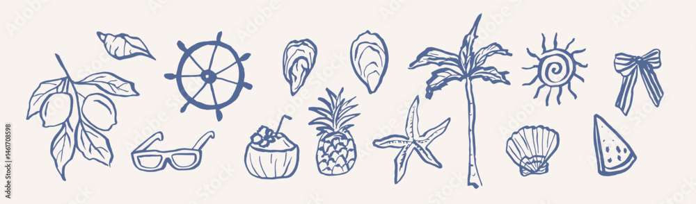 Fototapeta premium Hand drawn doodle mediterranean summer vacation elements 