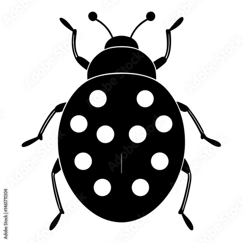"Black silhouette of a ladybug from top view, simple dots visible, clean design"
